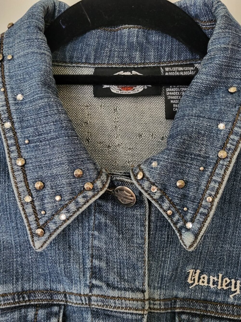 Vintage Harley Davidson Denim Jacket L Pink Eagle Studded GM15411 96141-07VW - Picture 4 of 14